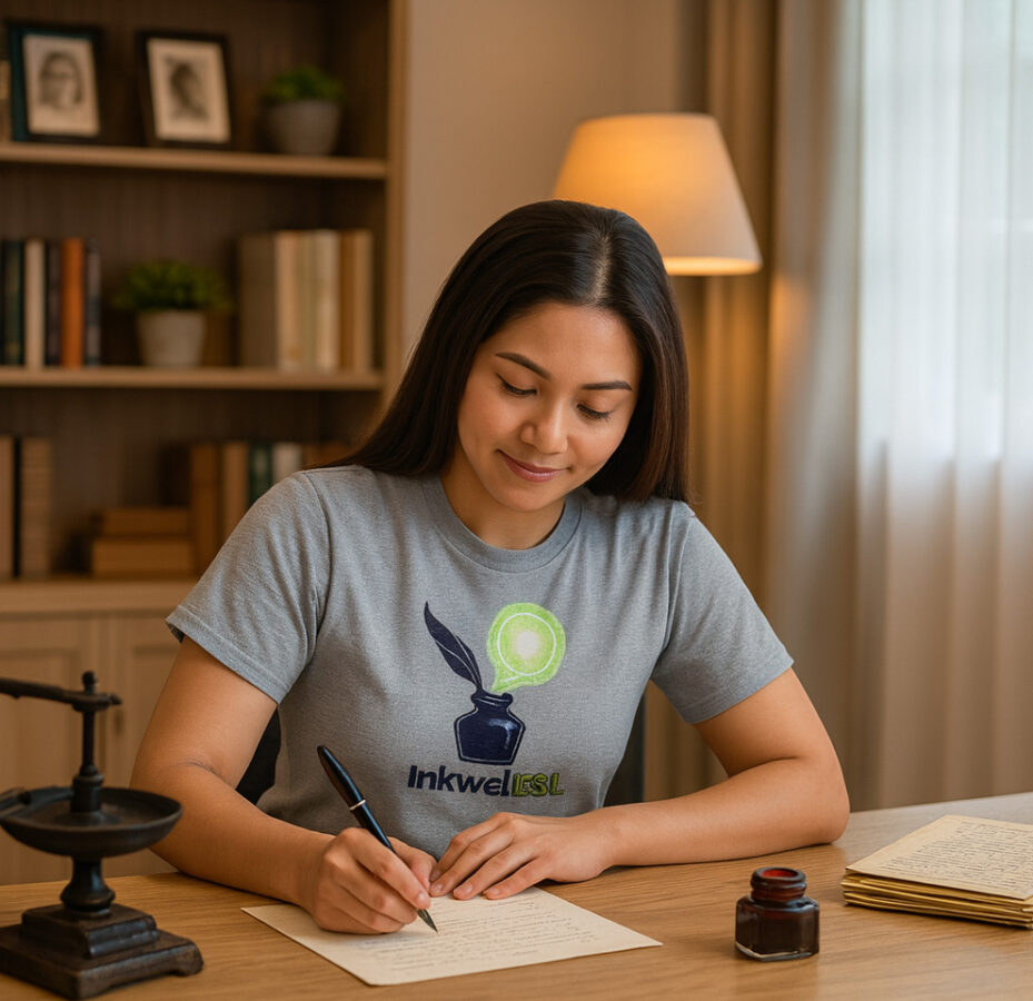 image of a Filipina writing with confidence in a cozy home